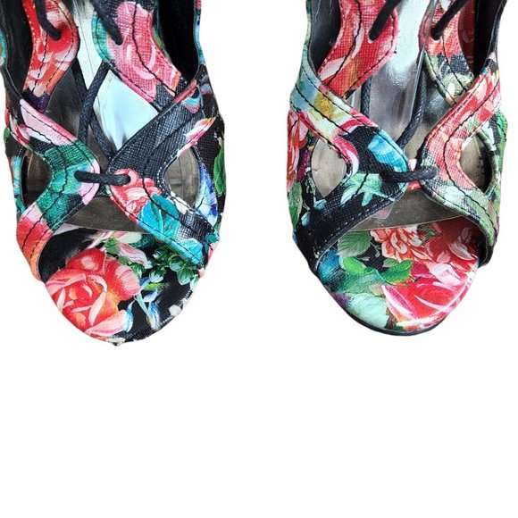 Madden Girl Floral Lace-Up Open-Toe High Heels With Back Zipper & Cutout Design - Picture 3 of 10